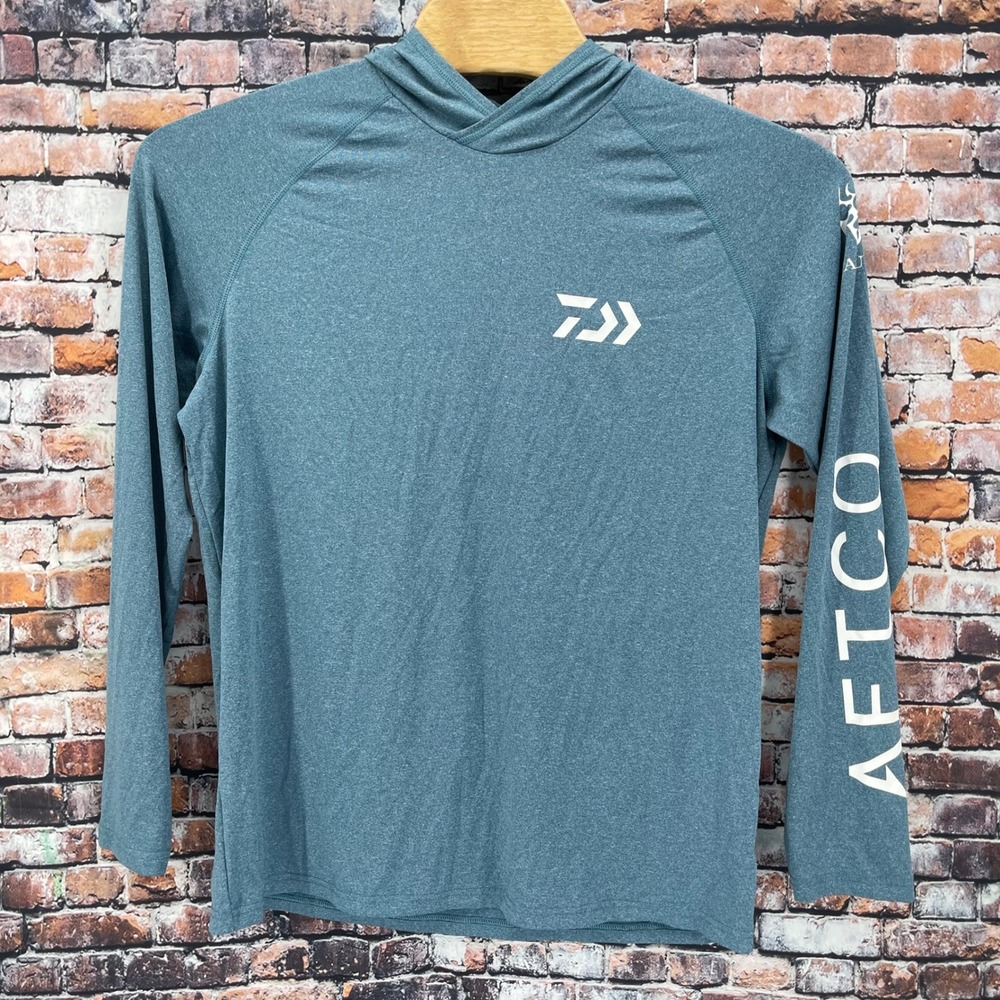AFTCO x Daiwa Tatula Fishing Sun Hoodie Mens Large Blue Long Sleeve Performance